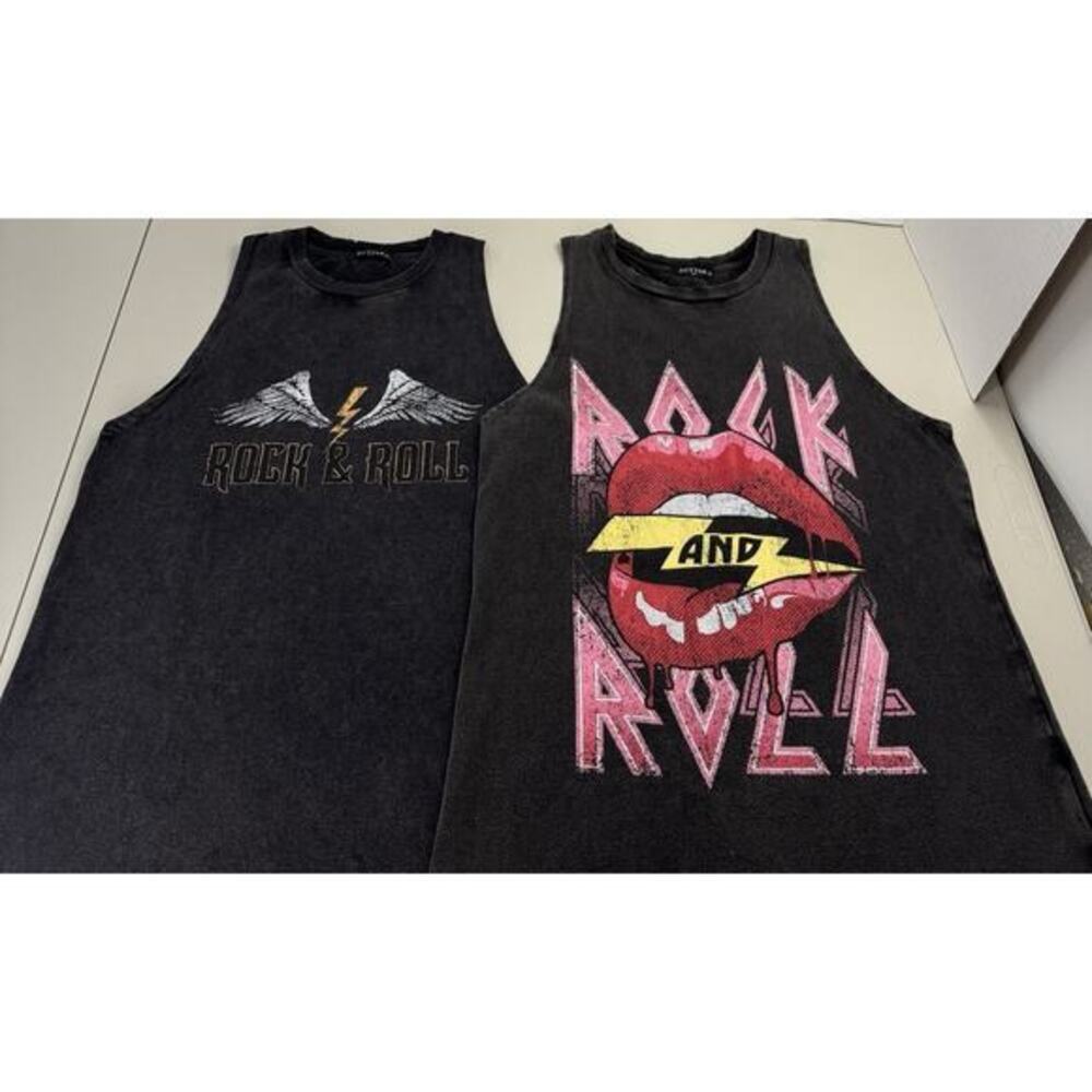 Zutter Rock & Roll Graphic Muscle Tank Top Set of 2 Charcoal Gray Size M&S